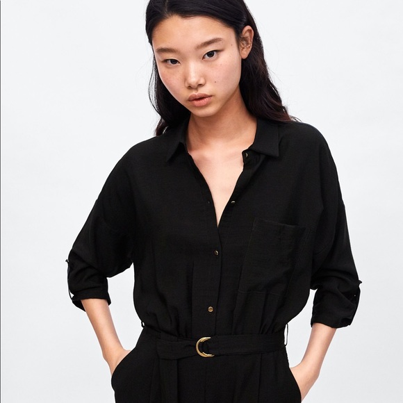 Zara flowy jumpsuit with belt in BLACK - Picture 2 of 7